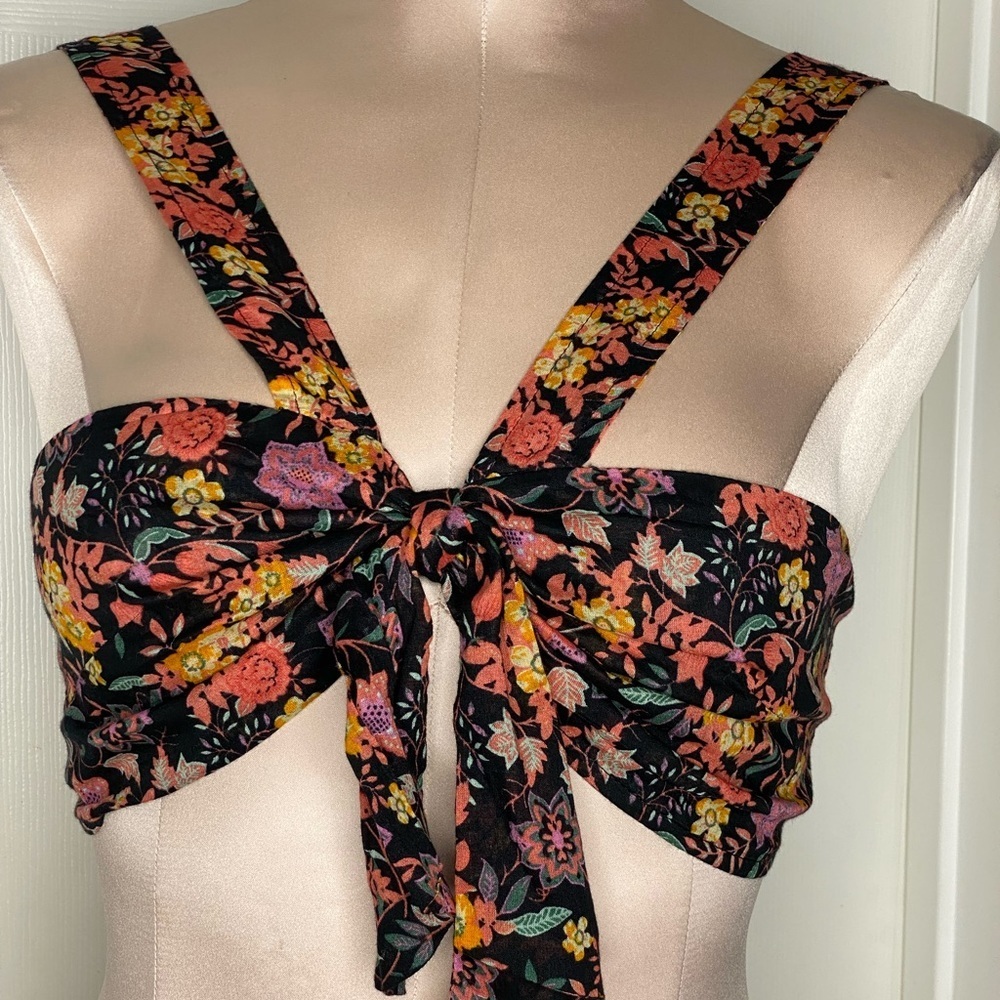 NWT Free People Floral Crop Tie Front Top Sz S - Picture 6 of 12